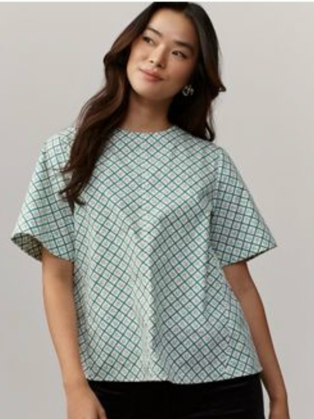 Anthropologie, Women's Short Sleeve Top in Kelly Green/White, NWT size Small